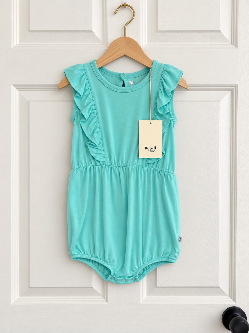 Kyte Baby 4T Turquoise Ruffle Bubble Romper Bamboo NWT